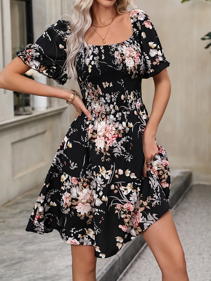 Denise | Floral Square Neck Ruffle Dress