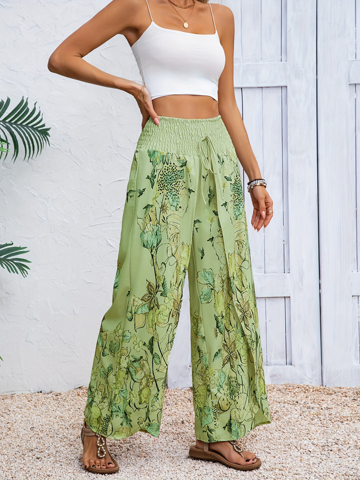 Tara | Floral Smocked Waist Beach Pants