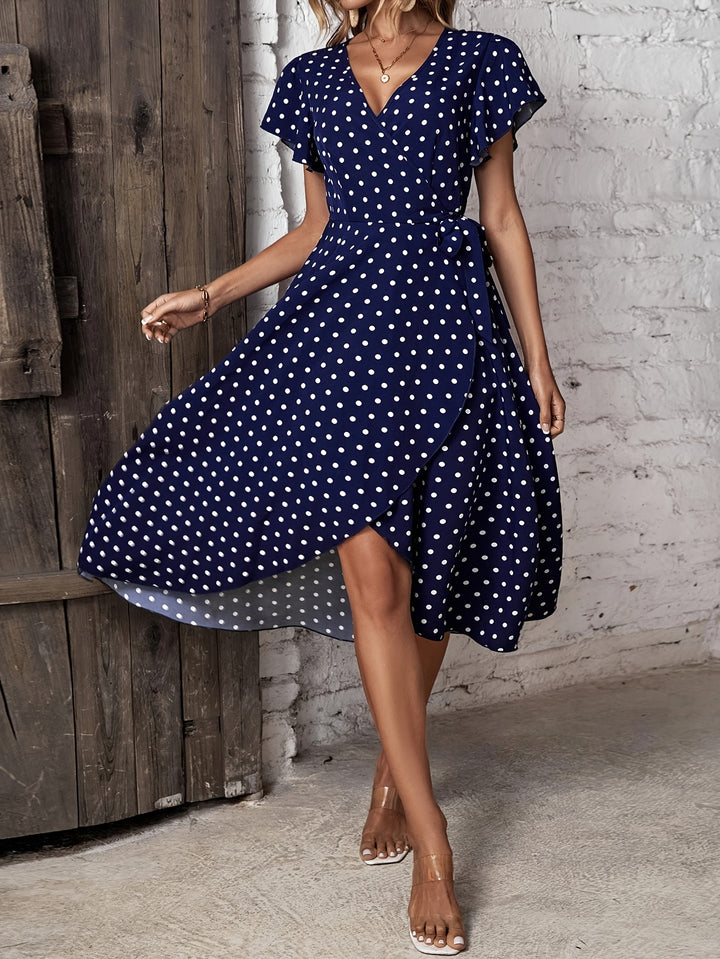 Sandra | Polka Dot Cross Neck Dress