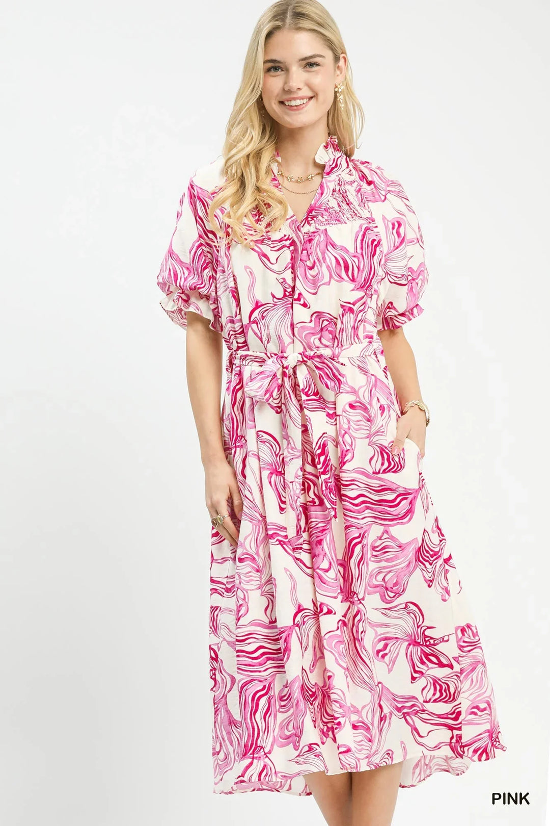 Willa | Abstract Print Smocked Midi Dress
