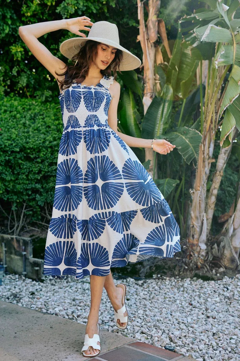 Delaney | Tiered Abstract Print Midi Dress