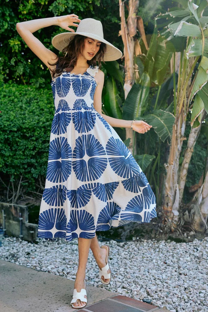 Delaney | Tiered Abstract Print Midi Dress