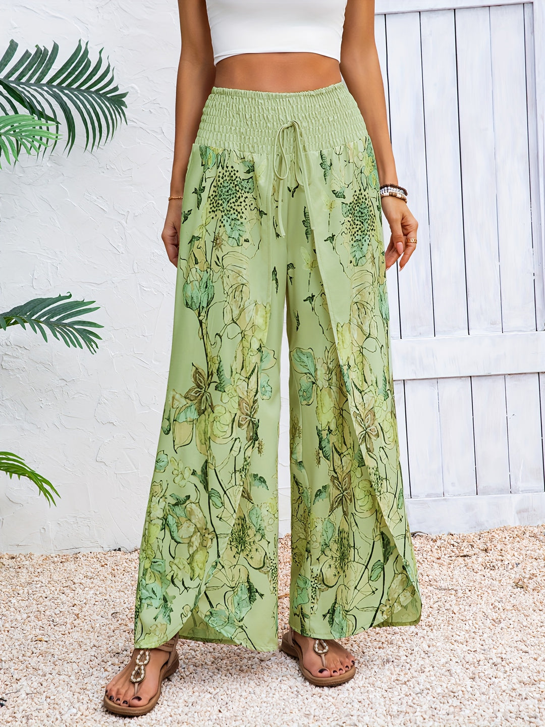 Tara | Floral Smocked Waist Beach Pants