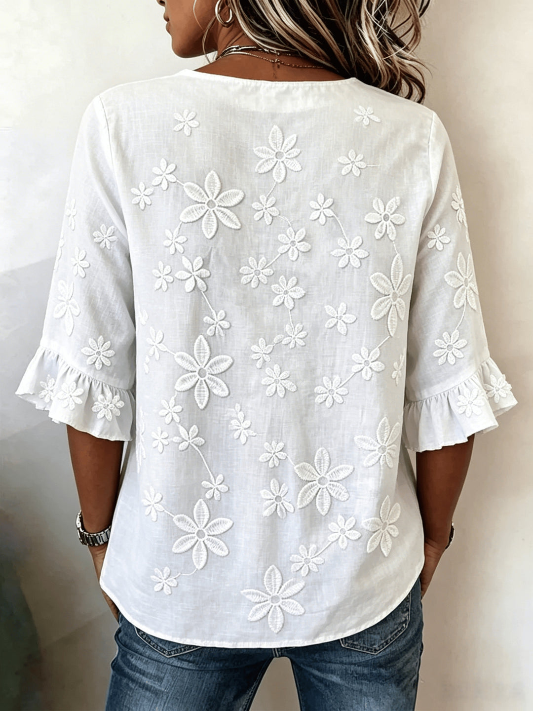 Whitney | Embroidered V-Neck Summer Blouse