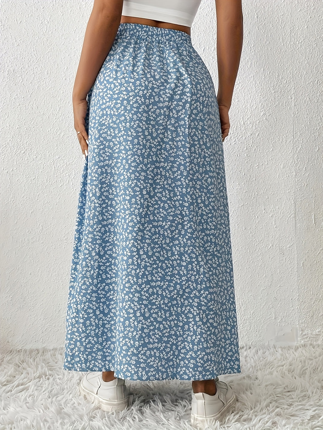 Vanessa | Red Ditsy Floral Split Maxi Skirt