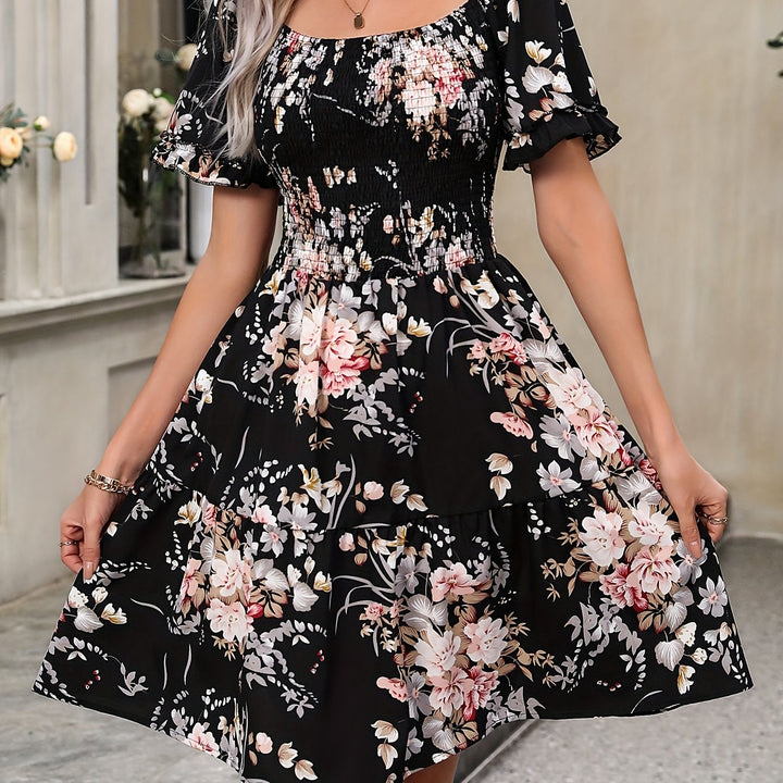 Denise | Floral Square Neck Ruffle Dress