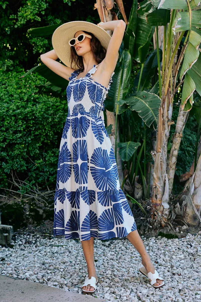 Delaney | Tiered Abstract Print Midi Dress