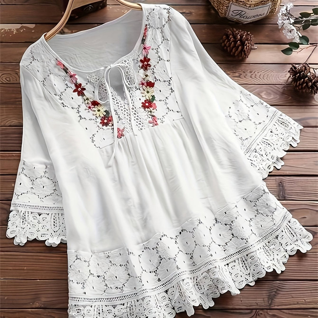 Jenna | Lace Patchwork Long Sleeve Shirt