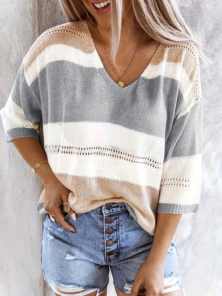 Nicole | Striped Off-Shoulder V-Neck Top