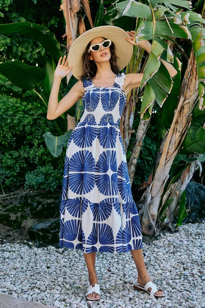 Delaney | Tiered Abstract Print Midi Dress
