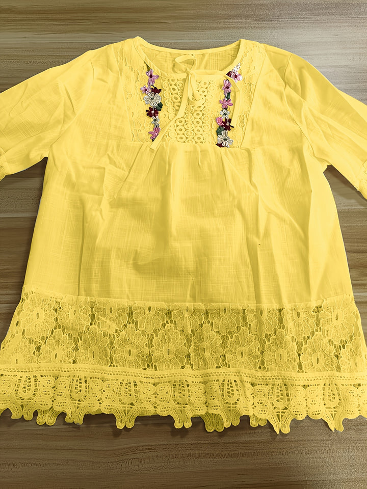 Jenna | Lace Patchwork Long Sleeve Shirt
