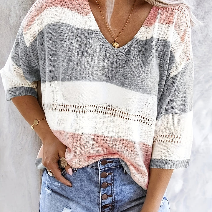 Nicole | Striped Off-Shoulder V-Neck Top