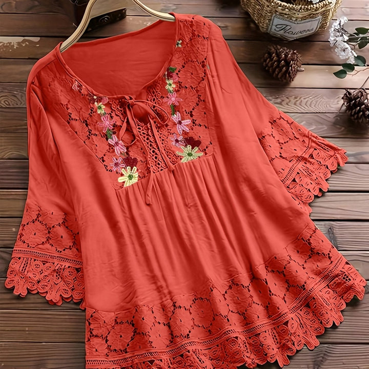 Jenna | Lace Patchwork Long Sleeve Shirt