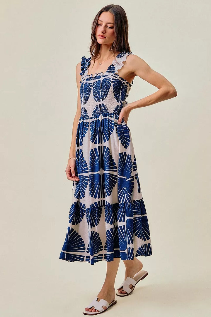 Delaney | Tiered Abstract Print Midi Dress
