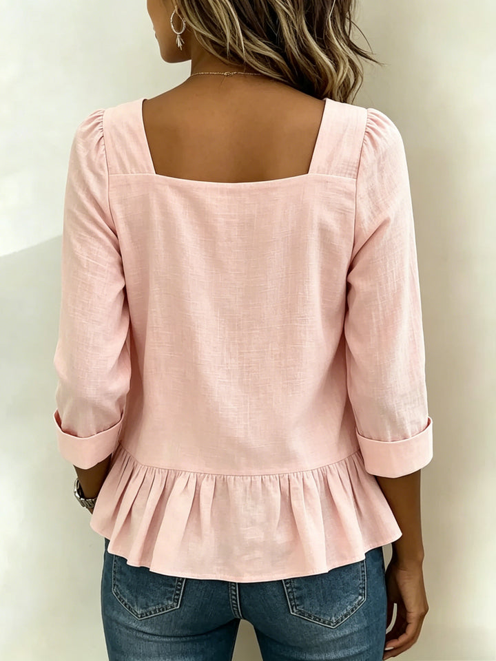Leah | Puff Sleeve Linen Blouse
