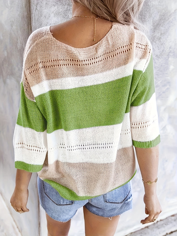 Nicole | Striped Off-Shoulder V-Neck Top