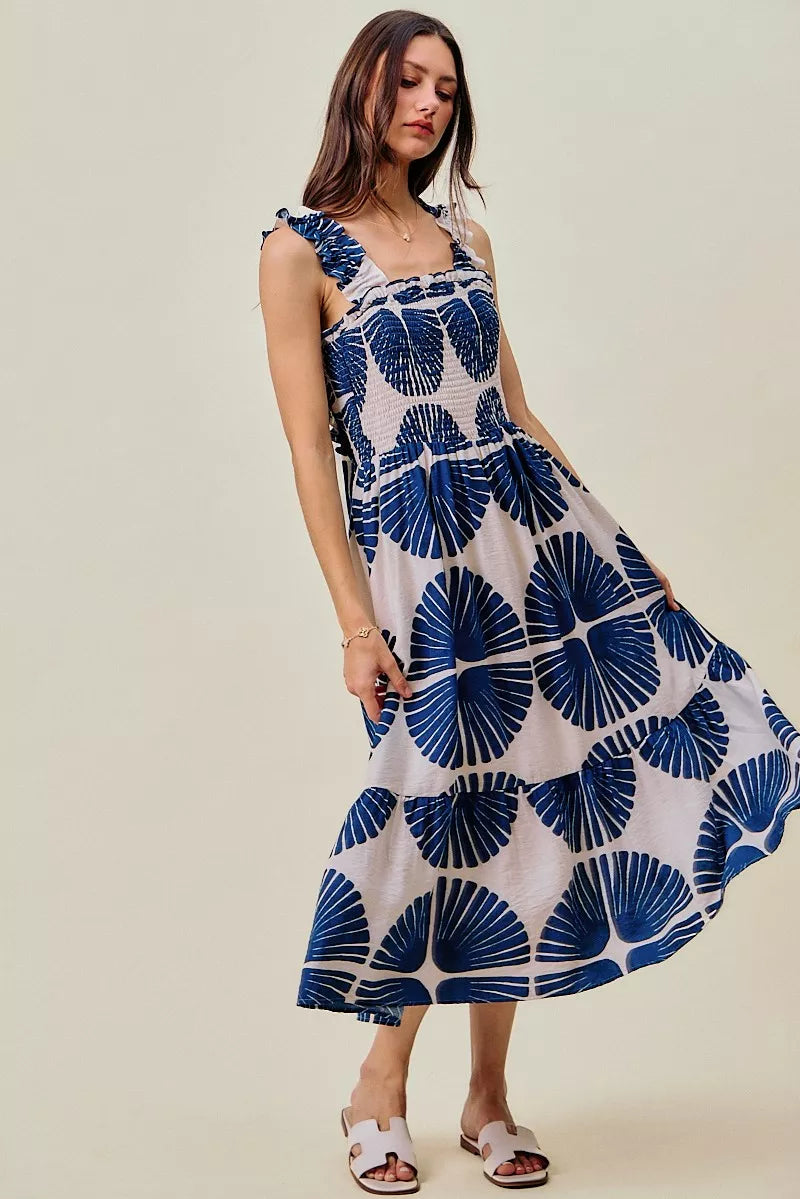 Delaney | Tiered Abstract Print Midi Dress