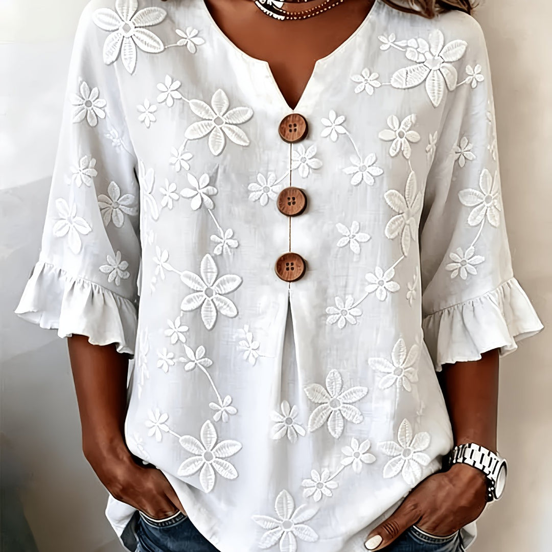 Whitney | Embroidered V-Neck Summer Blouse