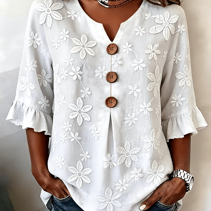 Whitney | Embroidered V-Neck Summer Blouse