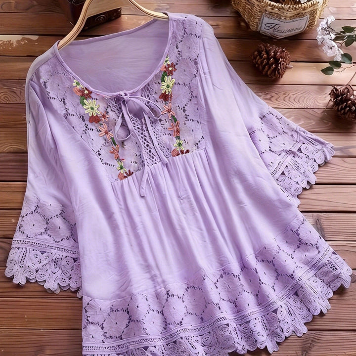 Jenna | Lace Patchwork Long Sleeve Shirt
