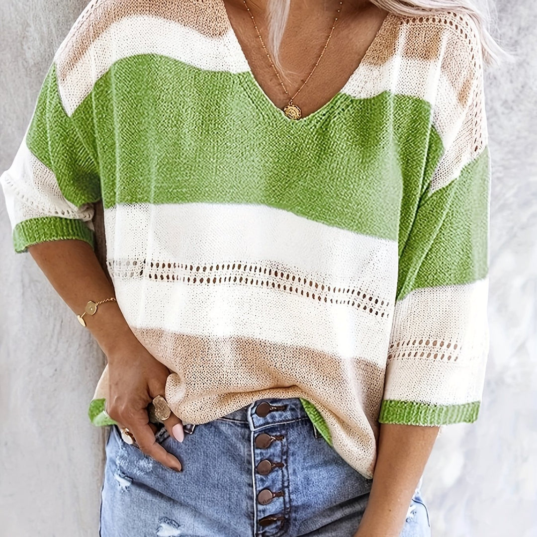 Nicole | Striped Off-Shoulder V-Neck Top