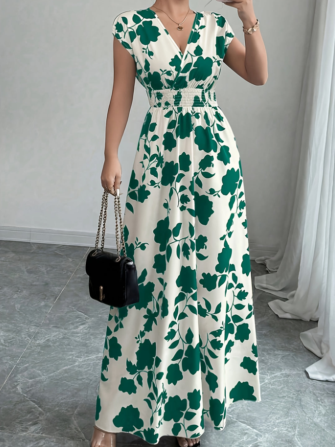 Carly | Floral V-Neck A-Line Maxi Dress