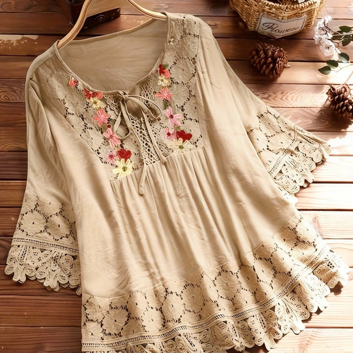 Jenna | Lace Patchwork Long Sleeve Shirt