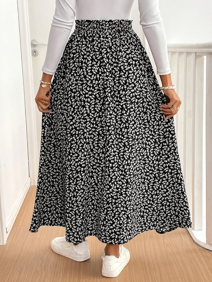 Vanessa | Red Ditsy Floral Split Maxi Skirt