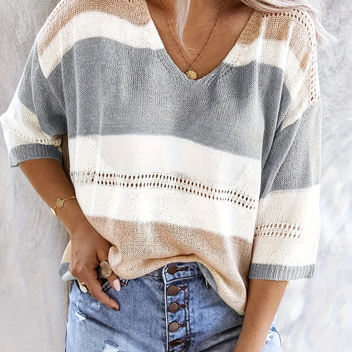 Nicole | Striped Off-Shoulder V-Neck Top