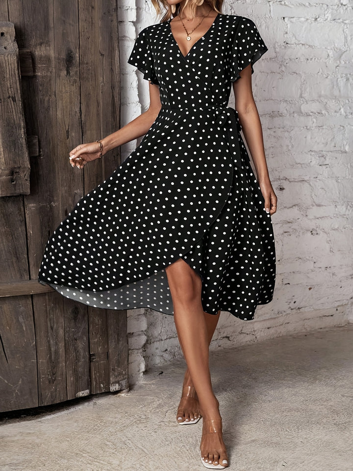Sandra | Polka Dot Cross Neck Dress