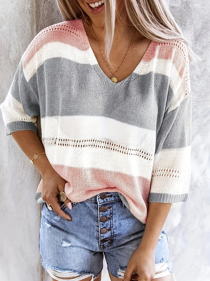 Nicole | Striped Off-Shoulder V-Neck Top