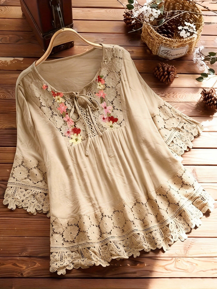 Jenna | Lace Patchwork Long Sleeve Shirt