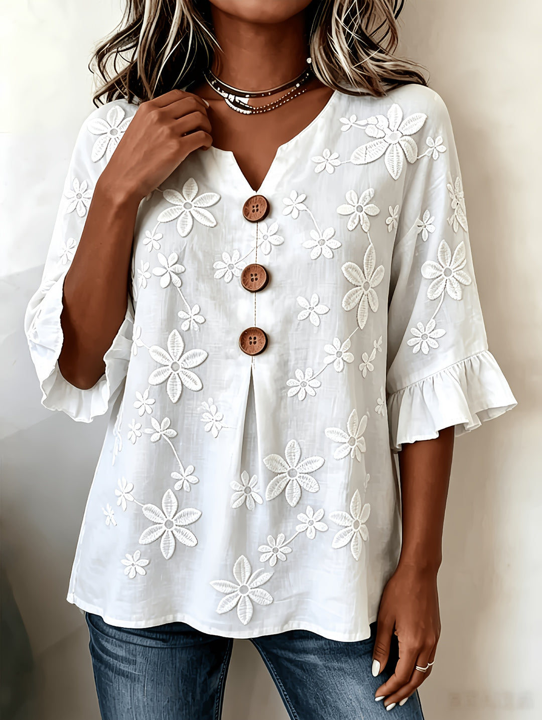 Whitney | Embroidered V-Neck Summer Blouse