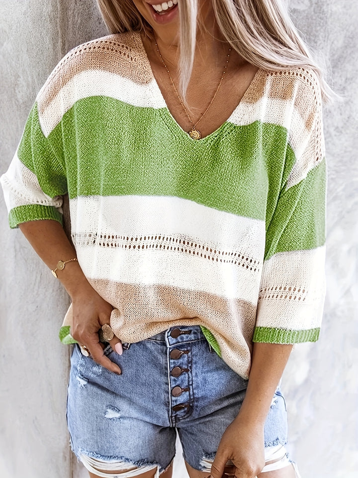 Nicole | Striped Off-Shoulder V-Neck Top