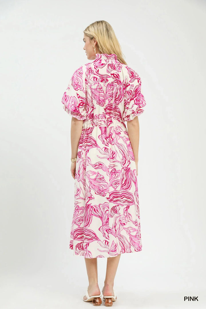 Willa | Abstract Print Smocked Midi Dress
