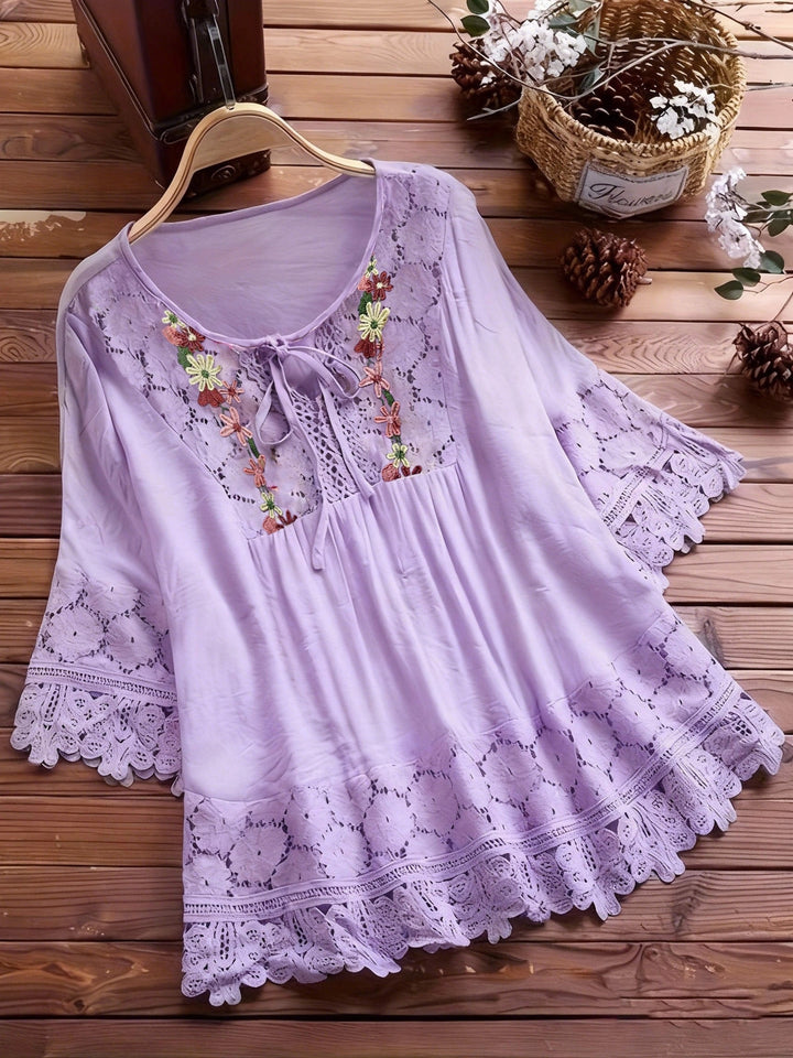 Jenna | Lace Patchwork Long Sleeve Shirt