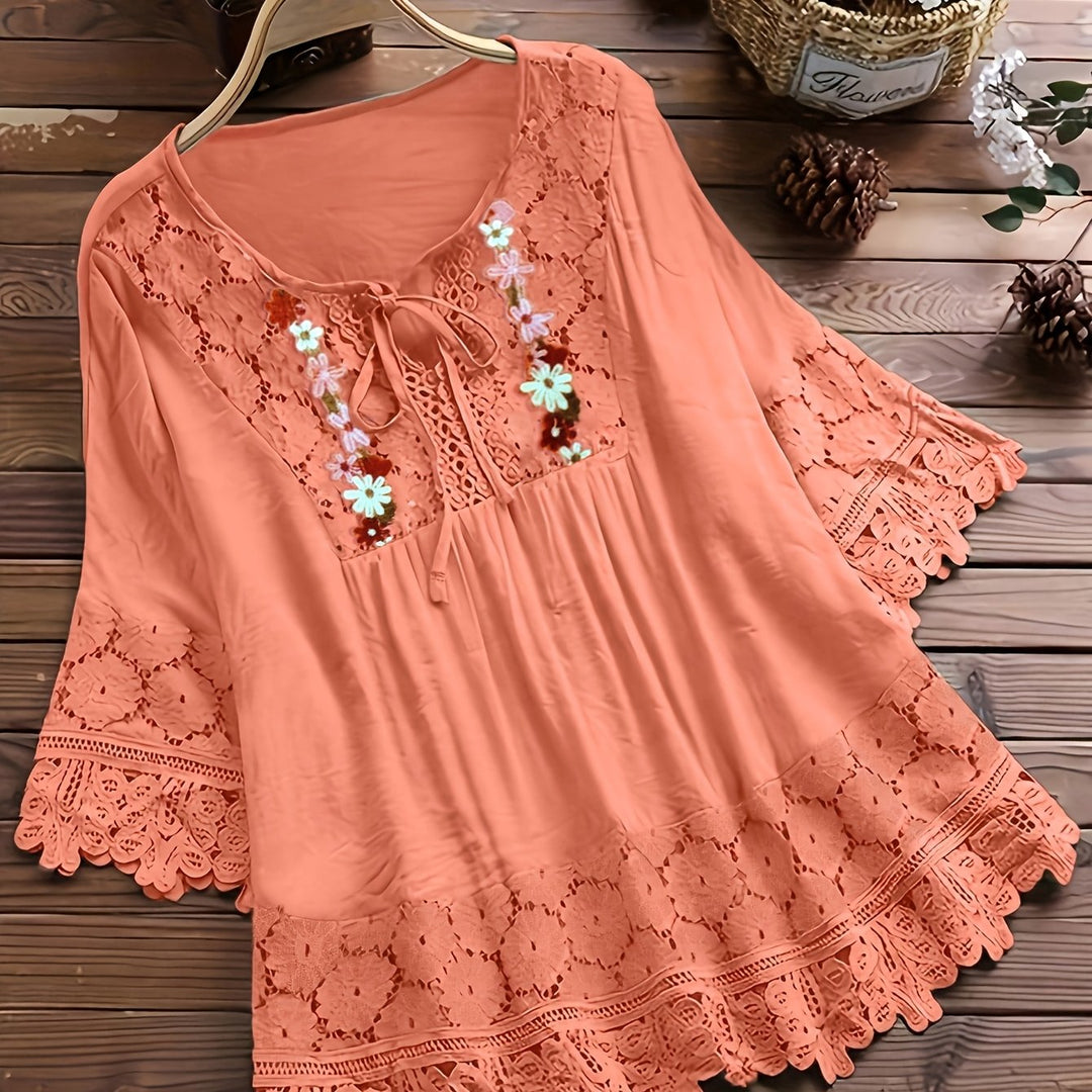 Jenna | Lace Patchwork Long Sleeve Shirt
