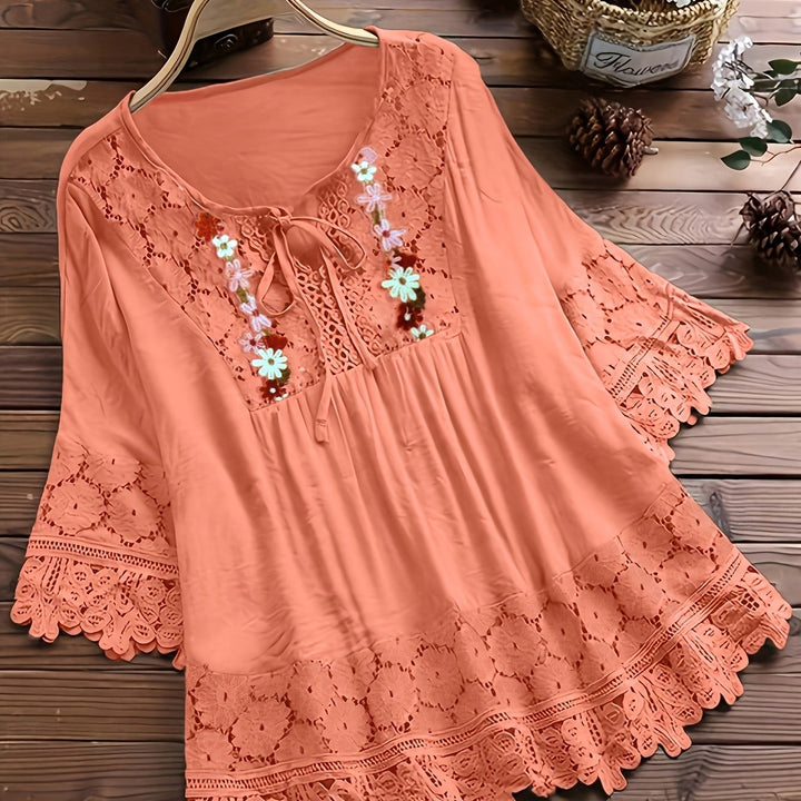 Jenna | Lace Patchwork Long Sleeve Shirt