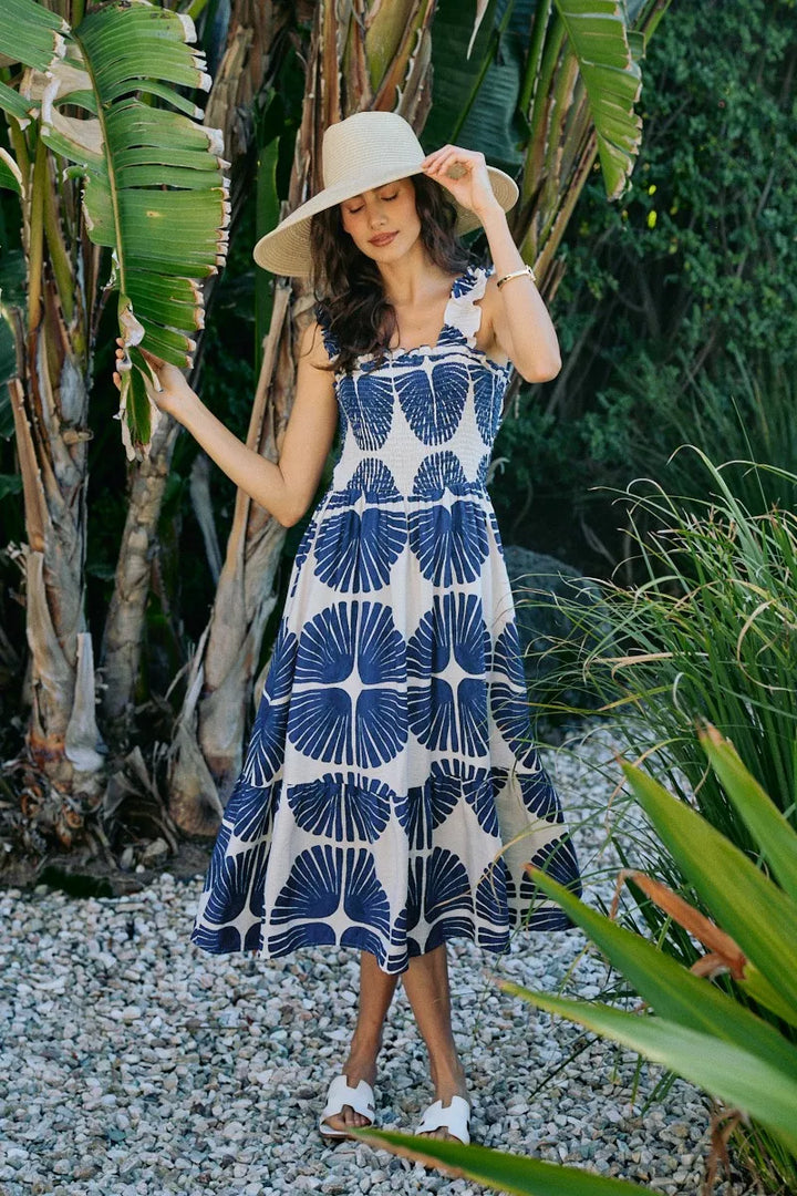 Delaney | Tiered Abstract Print Midi Dress