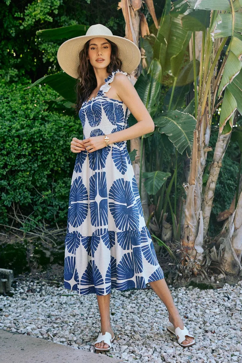 Delaney | Tiered Abstract Print Midi Dress