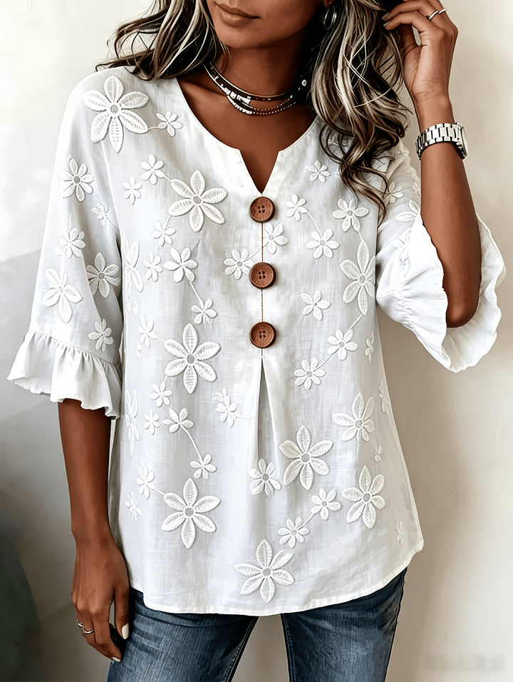 Whitney | Embroidered V-Neck Summer Blouse
