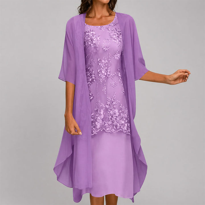 Aimee - Women's Layered Midi Dress with Sheer Overlay