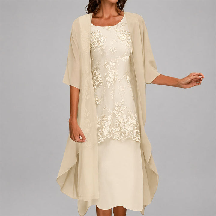 Aimee - Women's Layered Midi Dress with Sheer Overlay
