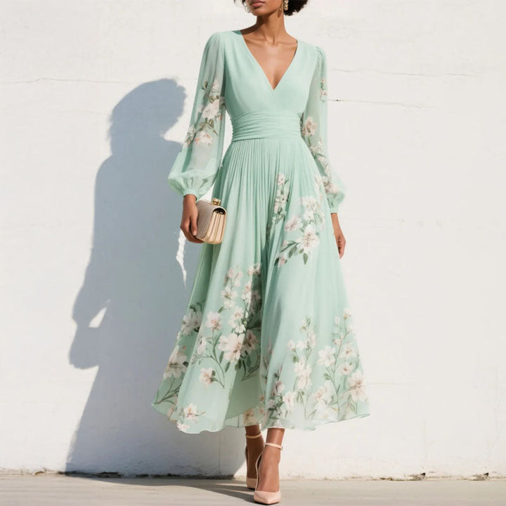 Alexis - Women's Floral V-Neck Pleated Midi Dress