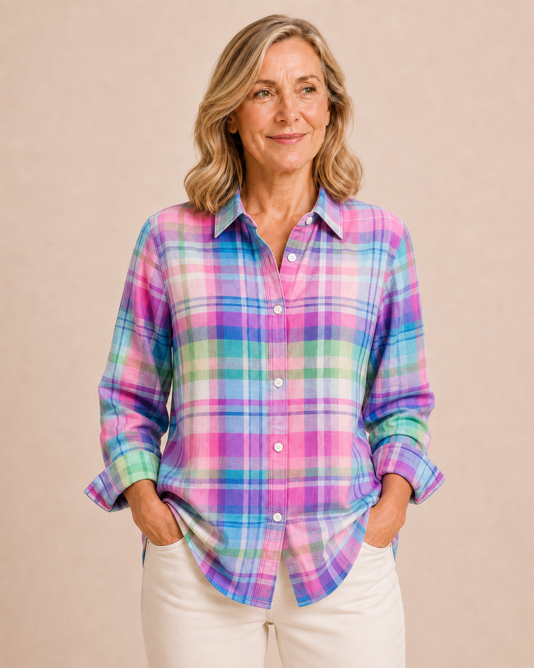 Maren | Rainbow Plaid Shirt