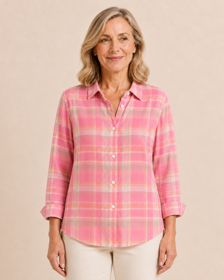 Tatum | Coral Plaid Shirt