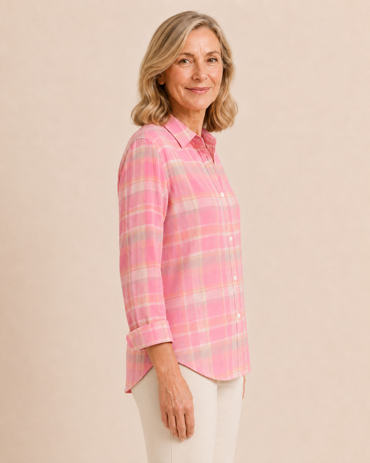Tatum | Coral Plaid Shirt