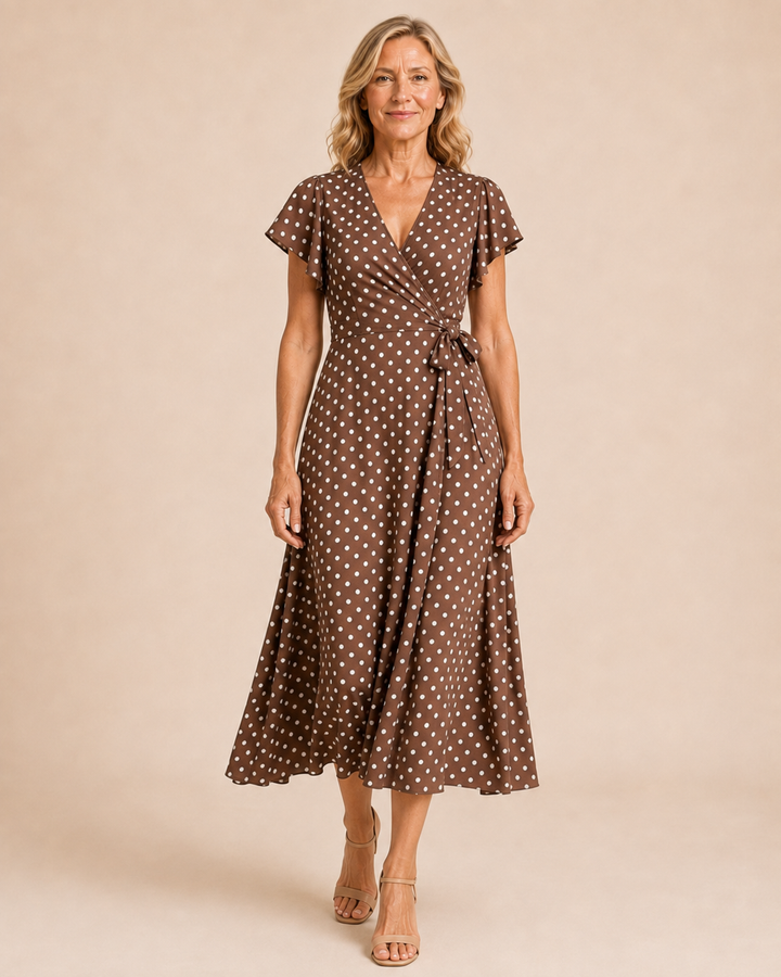 Sandra | Polka Dot Cross Neck Dress