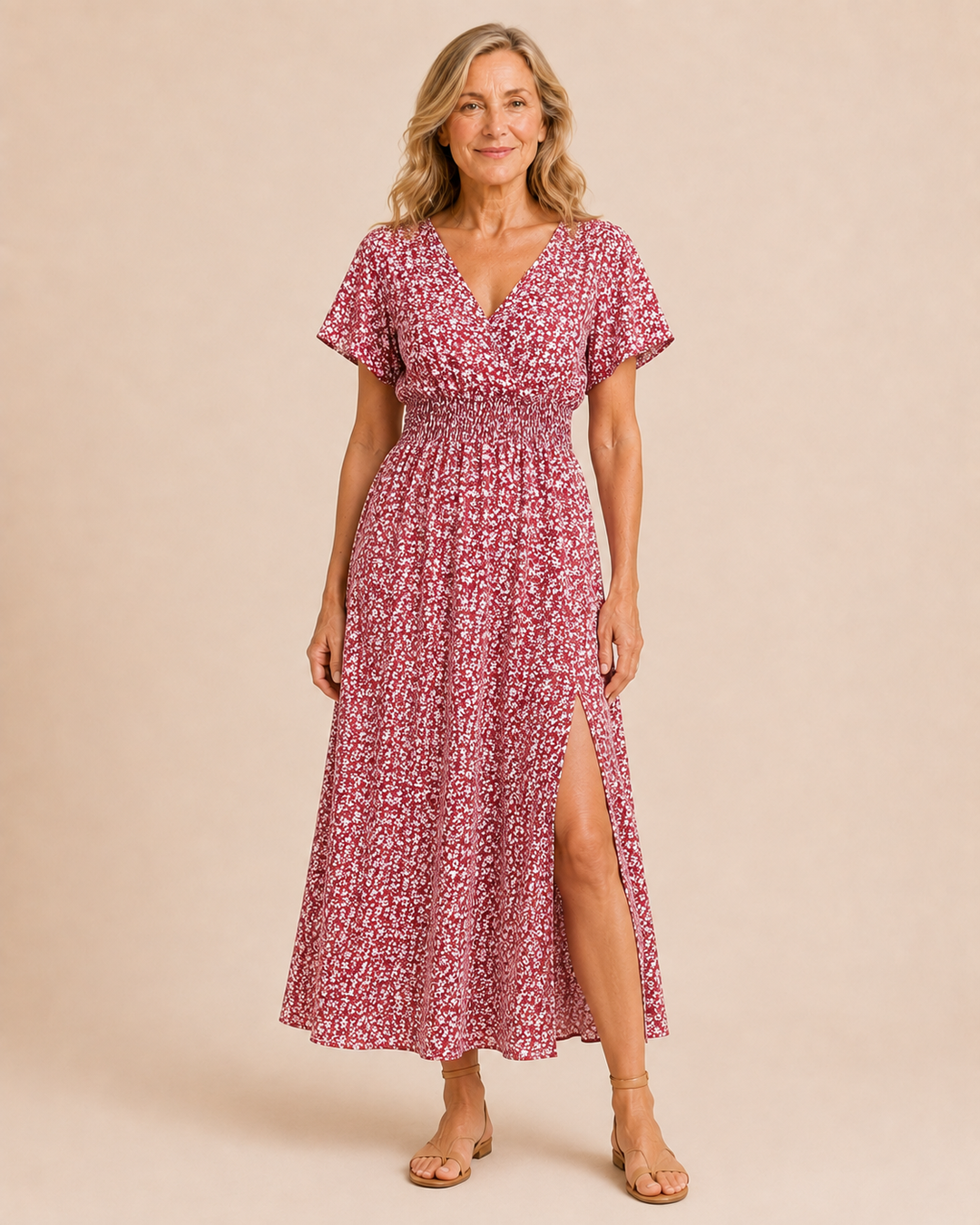 Yvonne | Floral Flutter Sleeve Split Dress