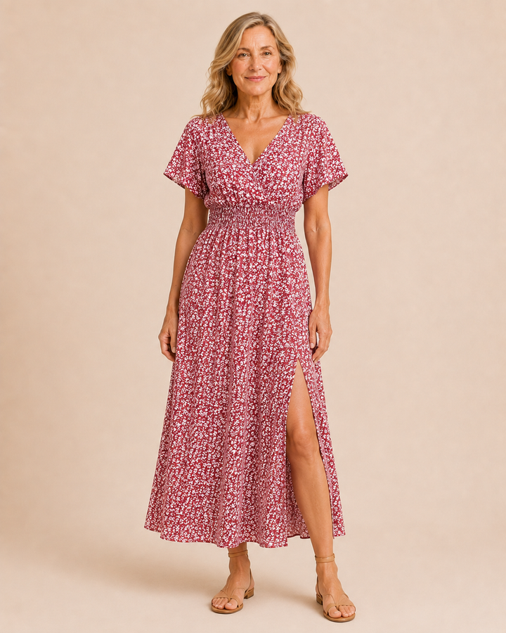 Yvonne | Floral Flutter Sleeve Split Dress